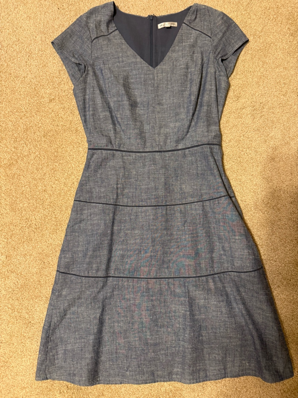 DE Collection Heathered Denim-Style Fit & Flare Dress - Blue